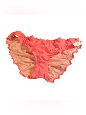 New Victorias Secret Coral Capri Ruffle Cheeky Ruched Swim Bikini Large Bottom